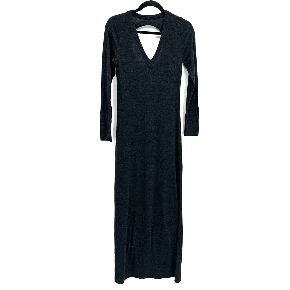 NWT CHASER Black Long Sleeve Open Back V-Neck Side Slit Maxi Jersey Dress Medium